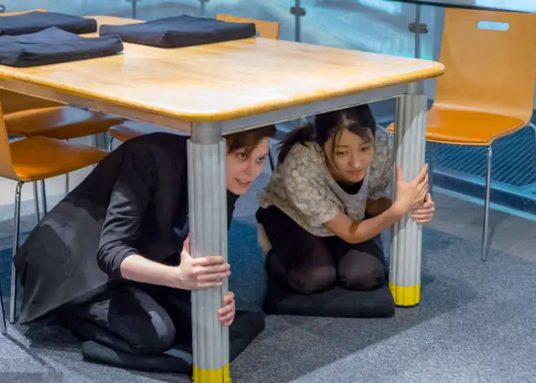 Visitors learning emergency response at Ikebukuro Life Safety Learning Center